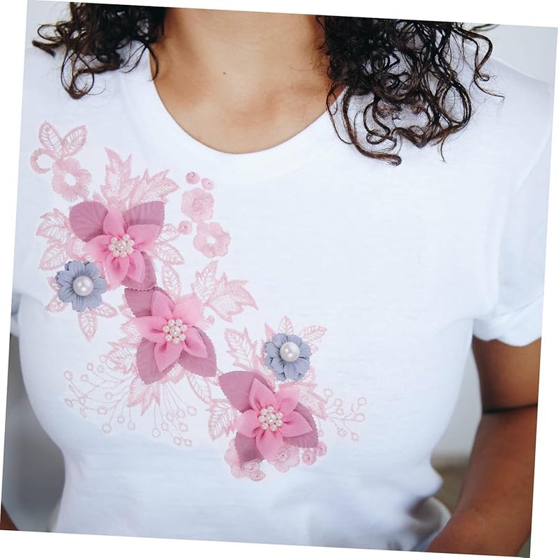 Handmade Floral Applique Patch with Pearl and Lace for Clothing Bags Crafts Decor - Image 2
